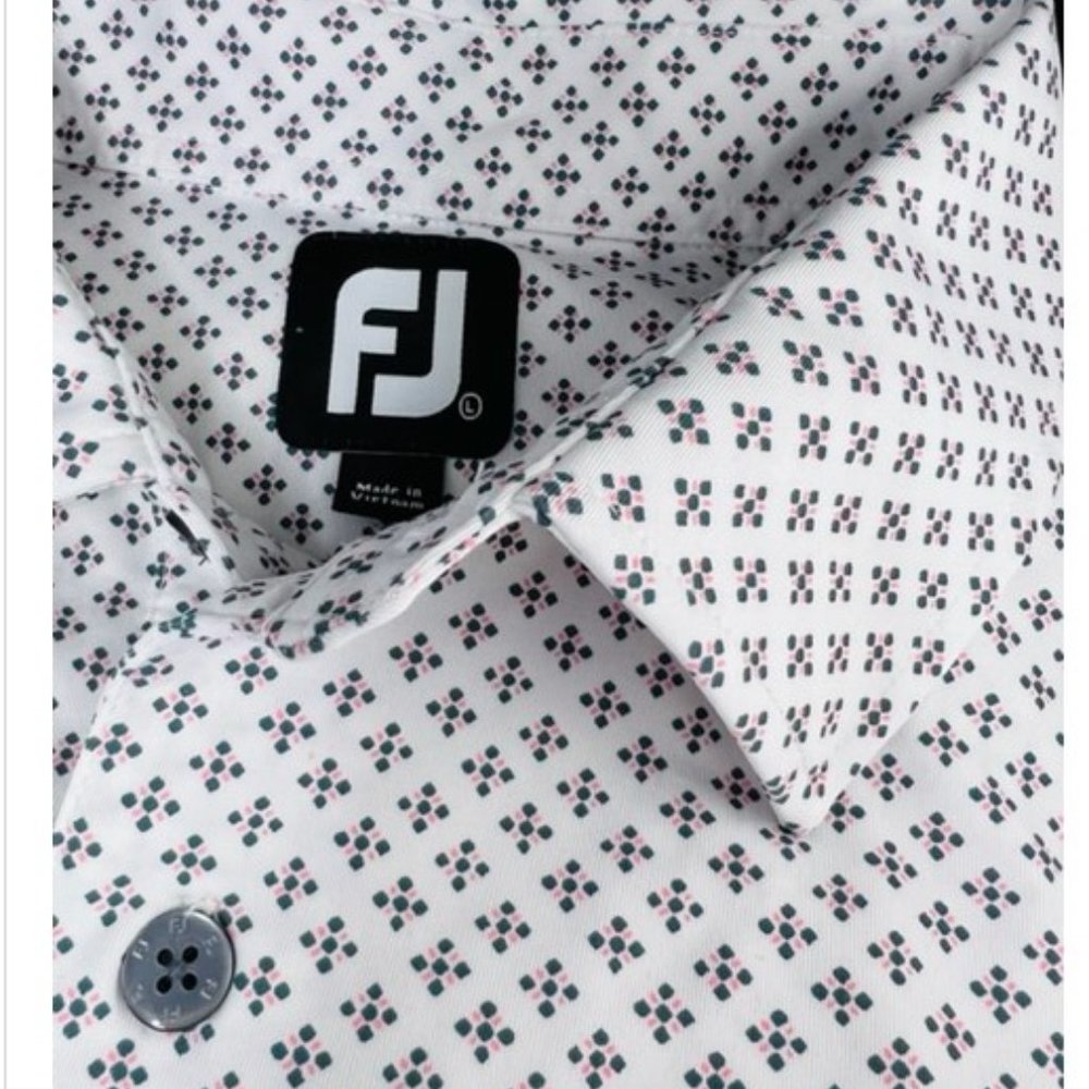 FootJoy Golf Polo Shirt- Size Large. Small pattern Grey / Pink